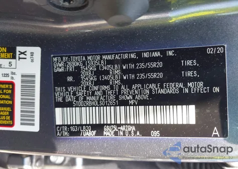 2020 Toyota Highlander Limited z USA, uszkodzony, nr VIN 5TDDZRBH0LS012651